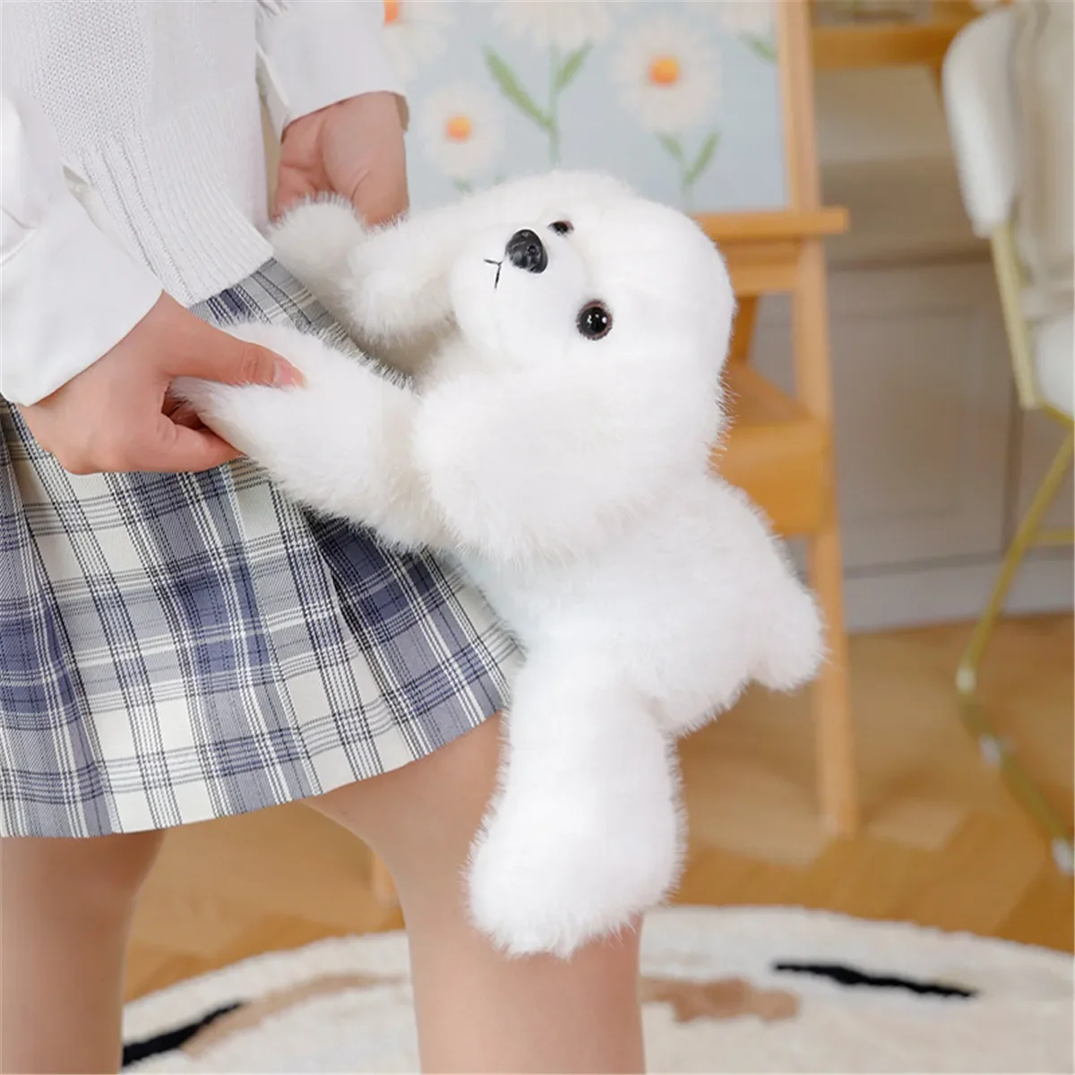 Simulation Teddy Dog Plush Toy - Realistic Poodle With Aluminum Wire In Limbs For Stable Sitting/Lying