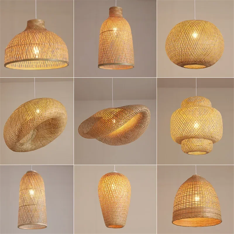 

Bamboo Pendant Lamp Rattan Light Hand Woven Chandelier Café Restaurant Lighting Living Room Art Decor Hanging Lamp Indoor