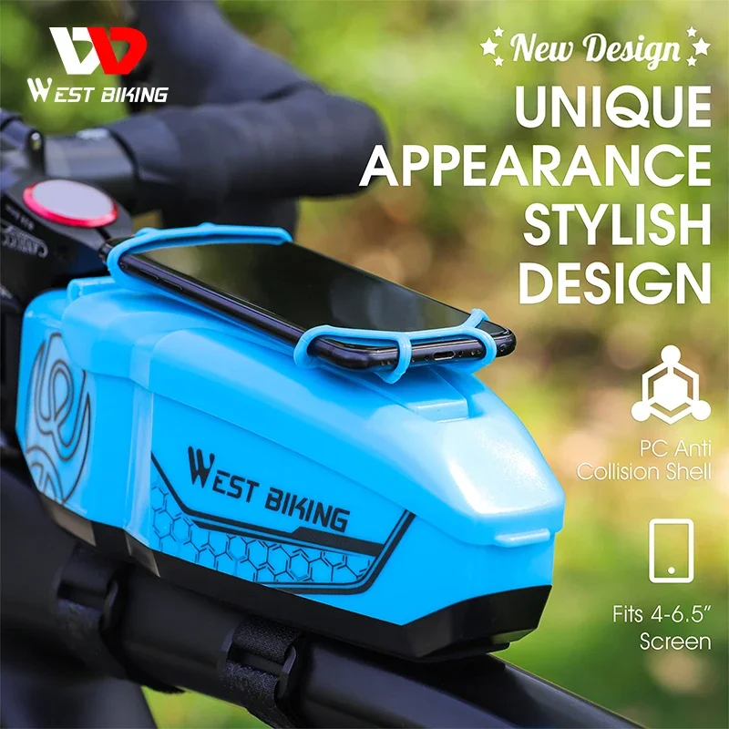 

WEST BIKING Bicycle Bag Phone Holder With Rain Cover Front Frame Top Tube MTB Bike Bag Waterproof PC Shell Cycling Tool Box