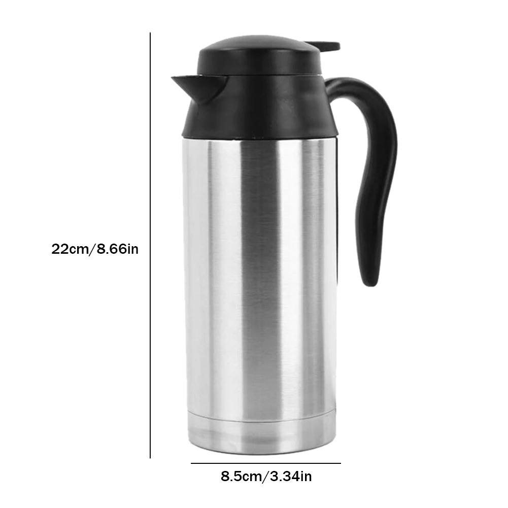 12V/24V Electric Heating Cup Kettle Stainless Steel Water Heater Bottle for Tea Coffee Drinking Travel Car Truck Kettle 750ML