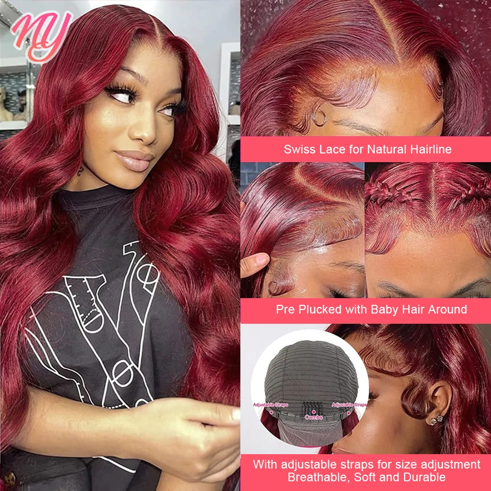 99J Burgundy Body Wave Wigs Human Hair Lace Frontal Wigs 13x4 Transparant HD Lace Front Wig 32 34inch Red 5X5 Lace Closure Wig