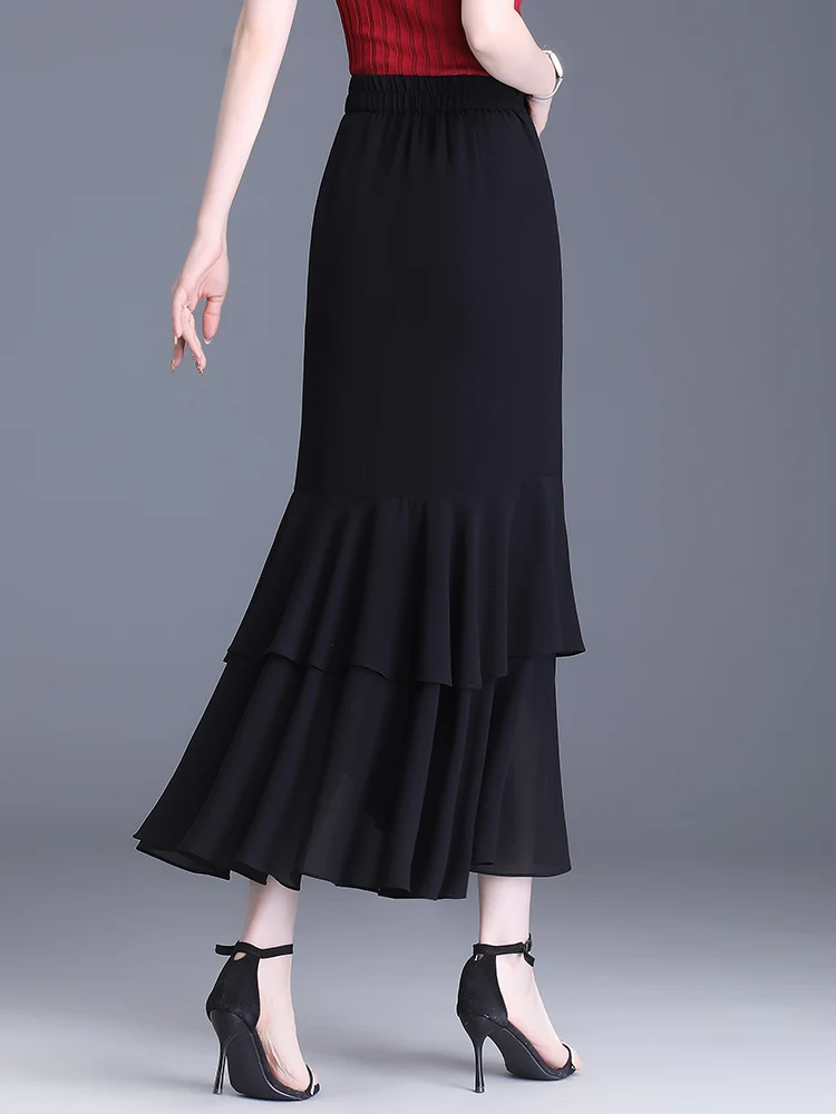 ZUZK Fashion Irregular Fishtail Chiffon Skirts Elegant High Waist Summer Luxury Party Skirt Female Ruffles Long Skirts 4