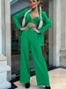 Женский брючный костюм, комплект из двух предметов, Зеленый Блейзер и брюки с длинным рукавом, офисный пиджак и брюки с высокой талией, осень 2022 2