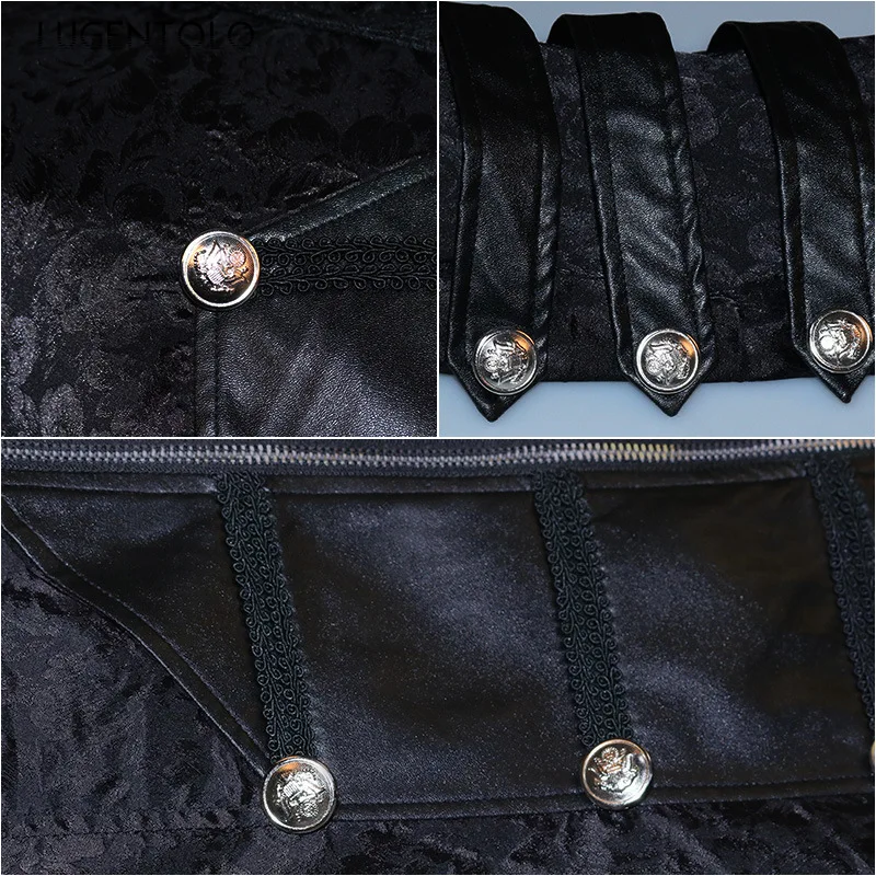 Men Medieval Gothic Long Jacket Punk Military Cloak Cape Coat Hooded Retro Costume Party Zipper Stand Collar Trench Black Cloth
