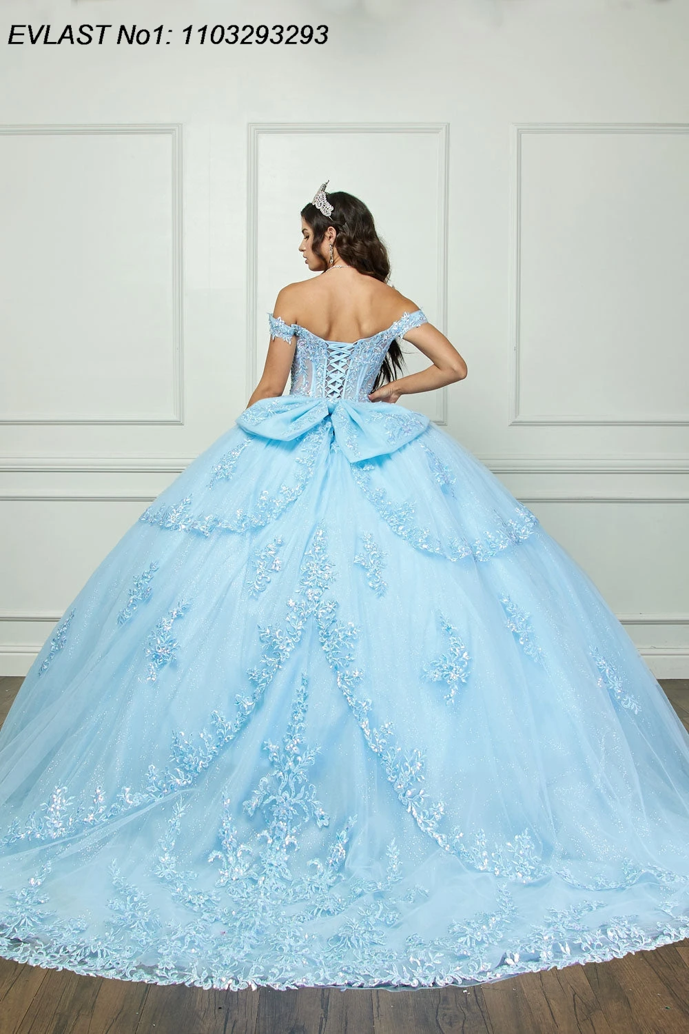 EVLAST Sky Blue Ball Gown Quinceanera Dress Lace Applique Beading Bow Corset Sweet 16 Vestidos De 15 Anos E1Q576