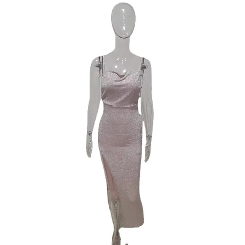 

Pink Lace Up Open Back High Split Maxi Dress 2024 Fashion Summer Club Bodycon Dresses Woman Party Night Dresses