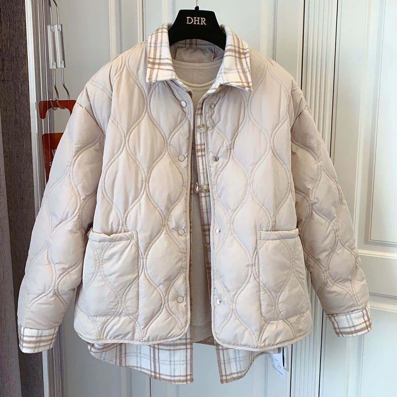 Winter Jacket Women Vintage Single Breasted Oversized Quilted Coat Big Size Warm Casual Harajuku Parkas Lapel Loose Warm Outwear