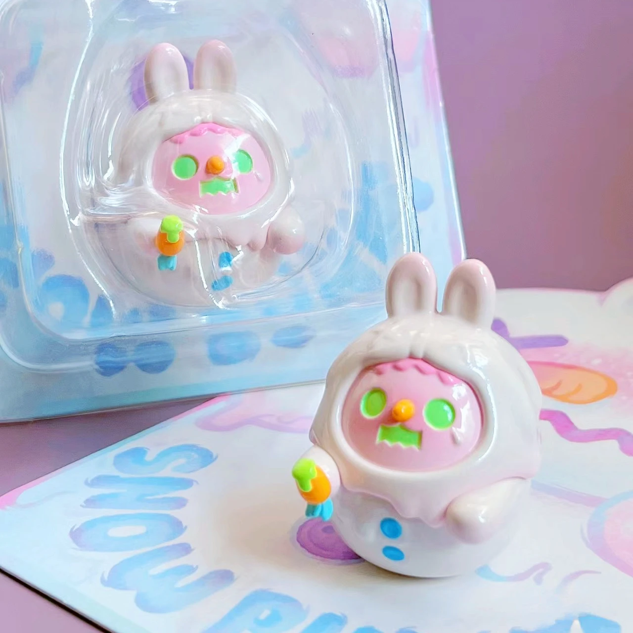 Originale Shinwoo Ghost Snow Baby Bunny Con Carota White Figure Toy Bear Doll Relax Toy Collector Handmade Decor Pts