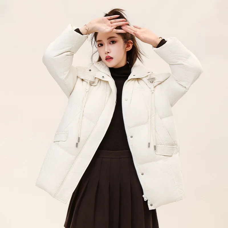 

90 white duck down jacket winter 2023 women's Small and loose fitting hooded down jacket for new fashionable and warm