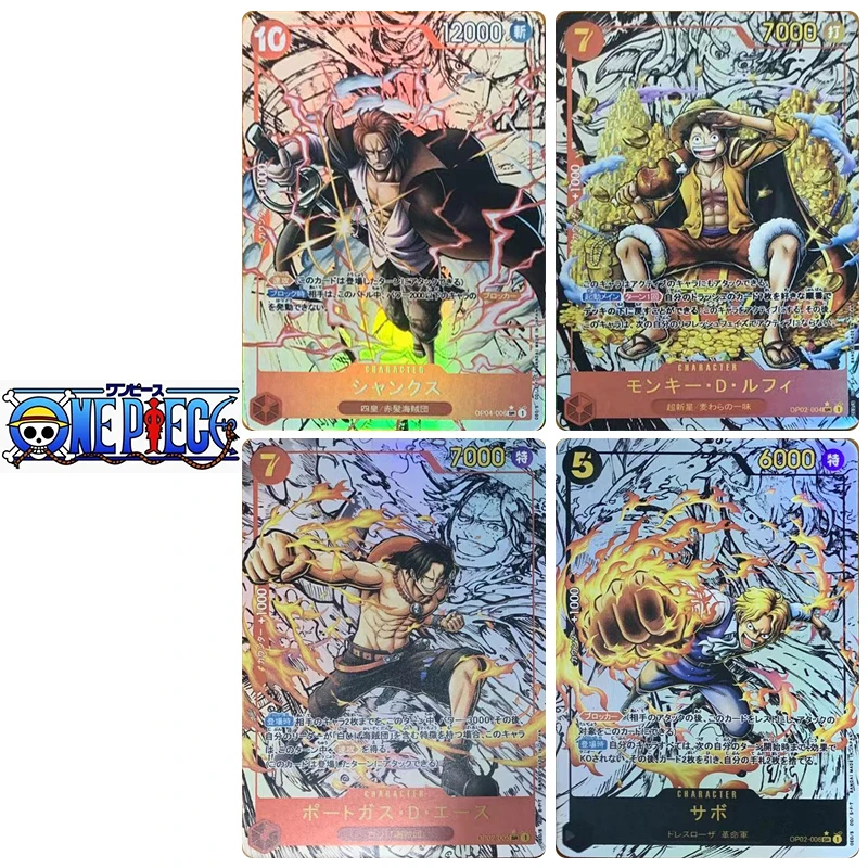 

DIY ONE PIECE 4pcs/set Monkey D. Luffy Portgas D Ace Anime characters Collection flash card Cartoon toys Christmas birthday gift