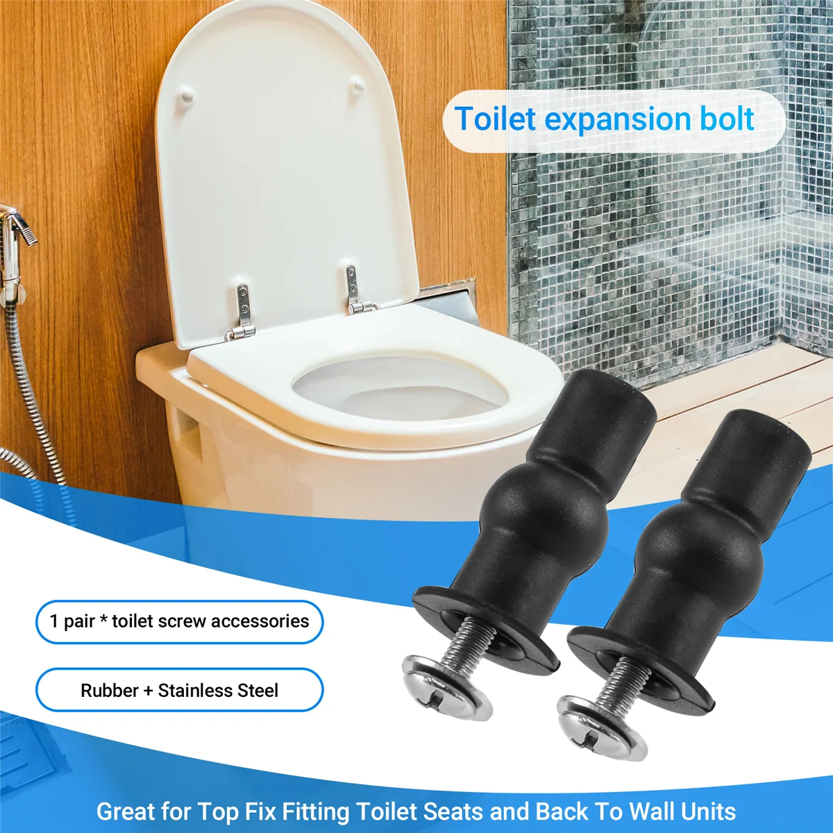 Toilet Seat TOP FIX Seat Hinge Hole Fixings Well Nut Screw Rubber Back to Wall Pair 5