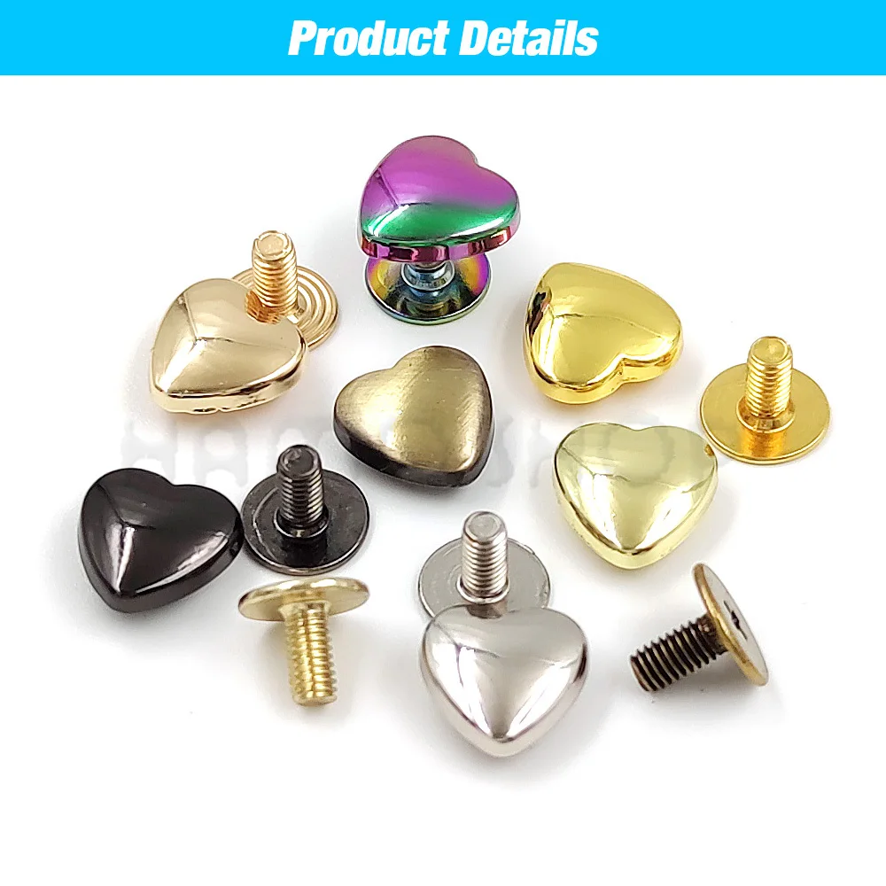 Metal Rivets Belt Strap Rivets Metal Studs Leather Rivets 10Set 10/14mm Heart Shape Metal Screwback Rivet Screw Studs For Leathercarft Garment Belt Wallet Bag Decoration
