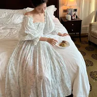 Women Summer 100% Cotton Thin Style Nightdress French Square Collar Full Sleeves Nightgowns Princess Sweet Printing Long Nightie - Image 5