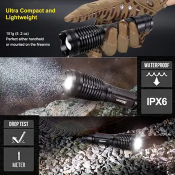 Super Bright Flashlight Torch -High Power White Light Beam,Remote Switch 2pcs Rechargeable Batteries Hunting Camping Fishing 4