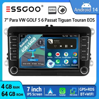 ESSGOO Autoradio Android 14 7" 4+64Go CarPlay Sans Fil GPS Navigation WIFI RDS FM Bluetooth pour VW Golf 5 6 Passat Polo 6R Touran Tiguan Caddy EOS Jetta Seat Skoda Écran Tactile Mirror Link USB IA Voix Android Auto 1