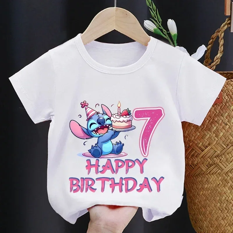 Camisetas de Disney Lilo Stitch 1-9 cumpleaños para niños, camisetas de fiesta para bebés, camisetas de fiesta para niñas, camiseta para niños con ropa, camiseta para niños - Imagen 6