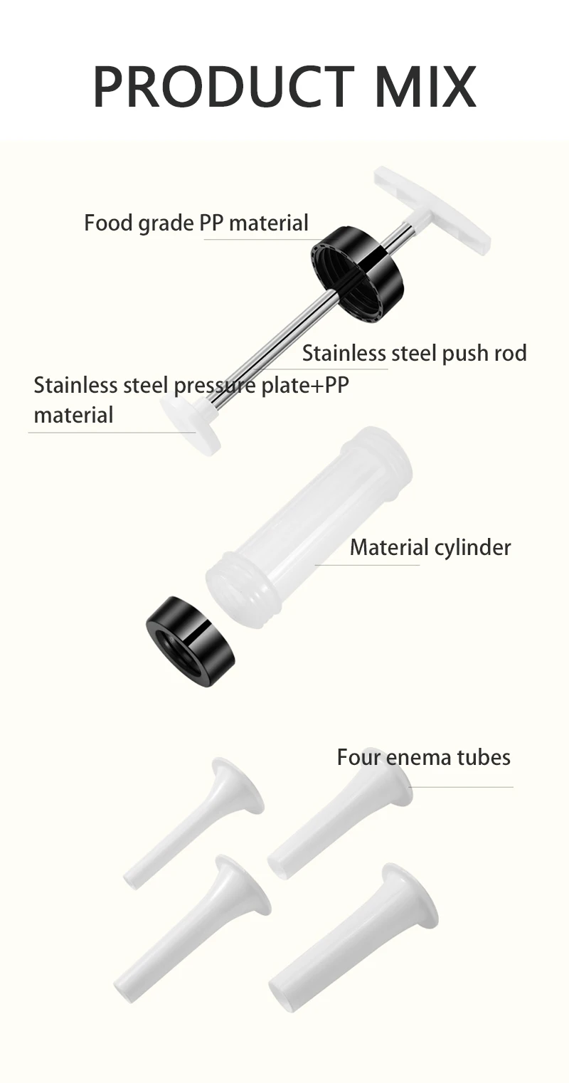 Description Picture 3 of itemManual Sausage Maker Meat Filler Stuffer  Stainless Steel Syringe With Casing Kitchen Home Made Sausages Vertical