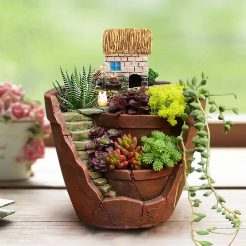 

Attractive Plants Pot Unique Design Combination Gift Idea Flowerpot Durable Resin Stylish Urban Gardening Sought-after Sturdy