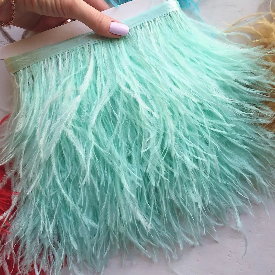 1Meter Fluffy Ostrich Feathers Trim Ribbon 8-10cm Natural Feather for Needlework Plume Decoration Wedding Dress Sewing Crafts ostrich feathers craft feathers natural feathers