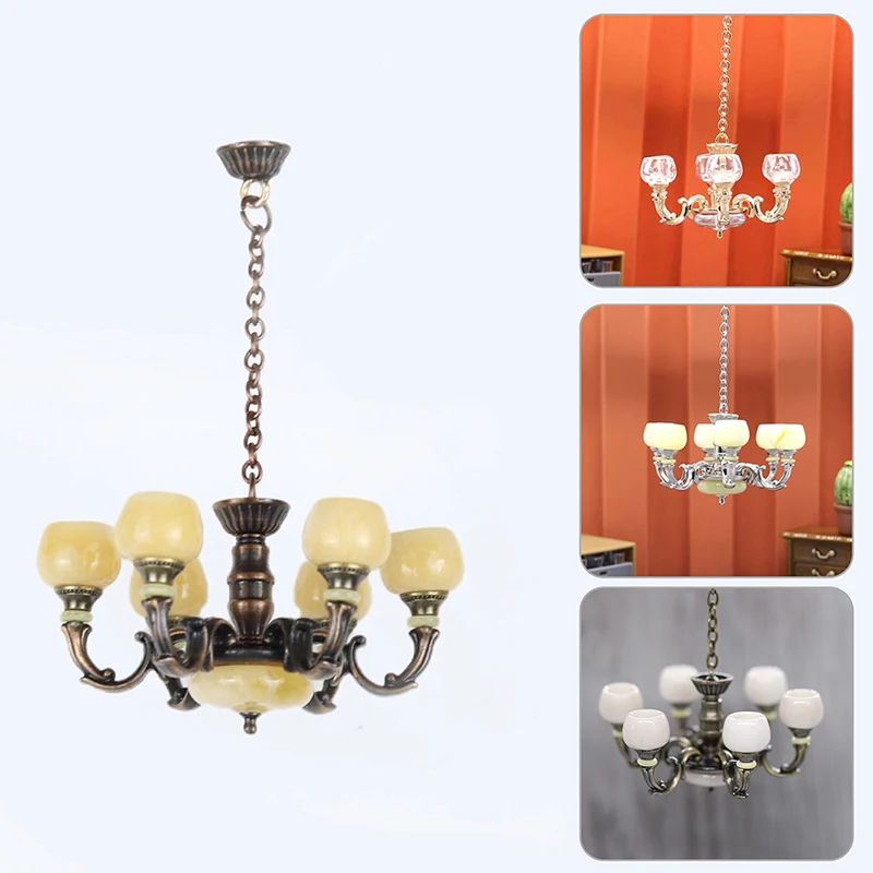 1:12 Dollhouse Miniature Retro Lamp Chandelier Light Working Ceiling Lamp Light Furniture Model DollHouse Livingroon Scene Decor 3
