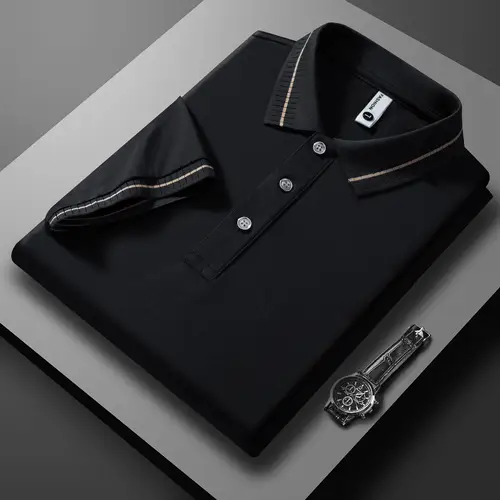 Summer Men's Clothing Retro Knit Lapel Striped Polo Shirt Solid Color Short Sleeve Fashion Light Luxury Popular Knitwear M-3XL - Image 2