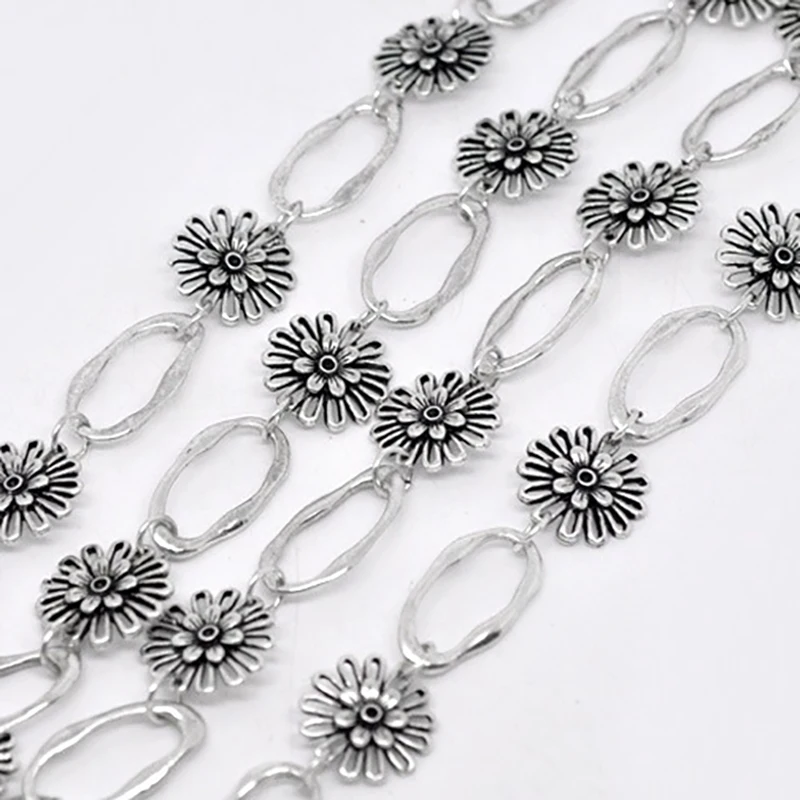 Schöne 1M Silber Farbe Blume Oval Link Kette Erkenntnisse (B14206)