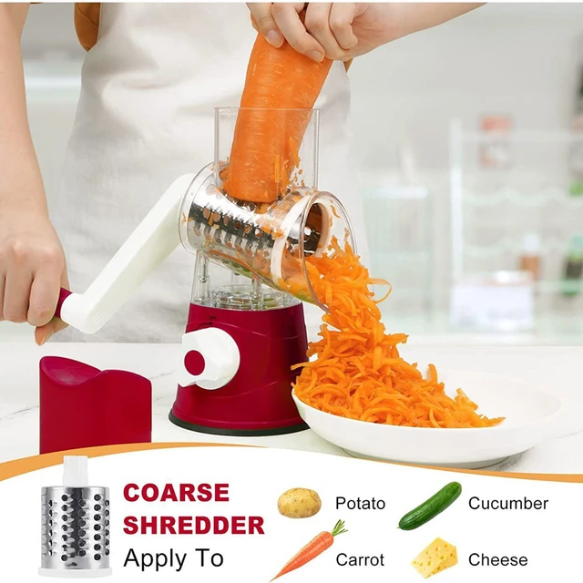 cheese shredder Kitchen Manual Rotary Cheese Vegetable Grater Slicer  Grinder with 5 Drum Blades for Potato, Onion, Cucumber and Carrot Salad  Machine