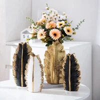 2Pcs/Nordic black gold plating leaf ceramic vase Modern simple household TV cabinet decoration vase 1