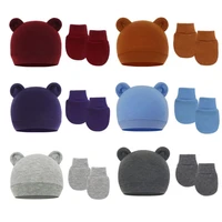 Baby Anti Scratching Cotton Gloves Infant Hat Set Newborn Face Protection Scratch Mittens Breathable Cotton Warm Cap Baby Bonnet 3
