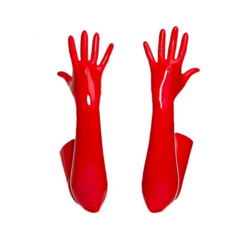 Unisex Latex Rubber Gloves Fetish Wrist Seamless Moulded Shoulder Length Long for Men Women with Bodysuit Catsuit Hoods