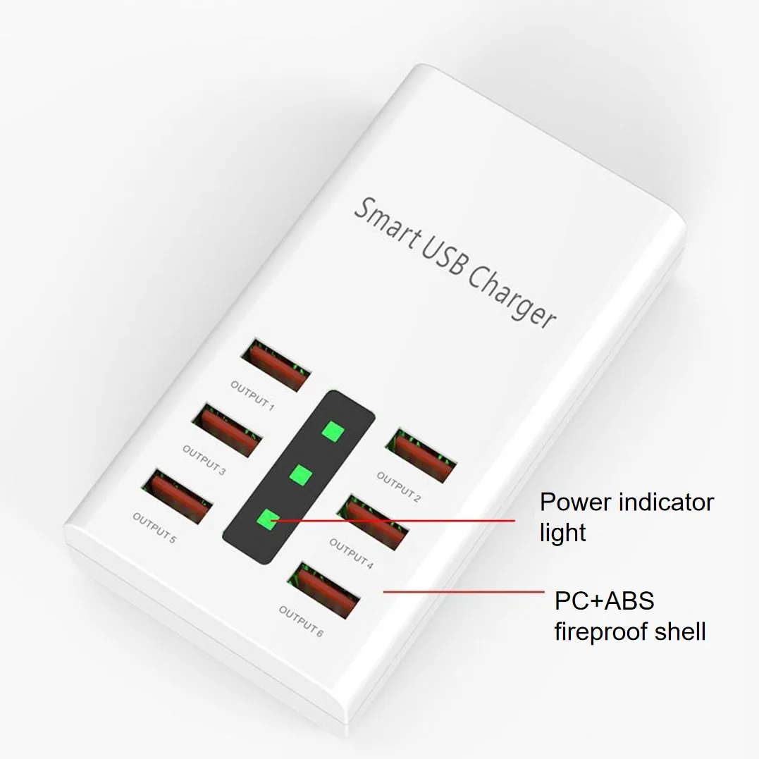 

Fast charging head | 30W desktop phone charger studio 5A intelligent multi port 6 USB for easy portability