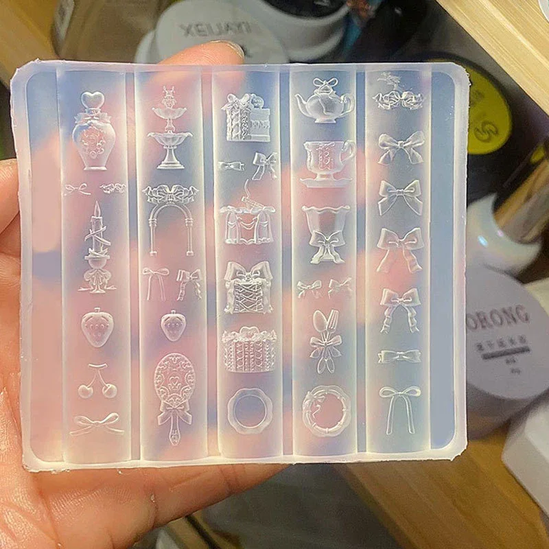 투명 네일 아트 실리콘 조각 몰드 보우노트 미러 티컵 UV 젤 폴리쉬 아트 몰드 DIY 디자인 네일 참 스텐실 데코