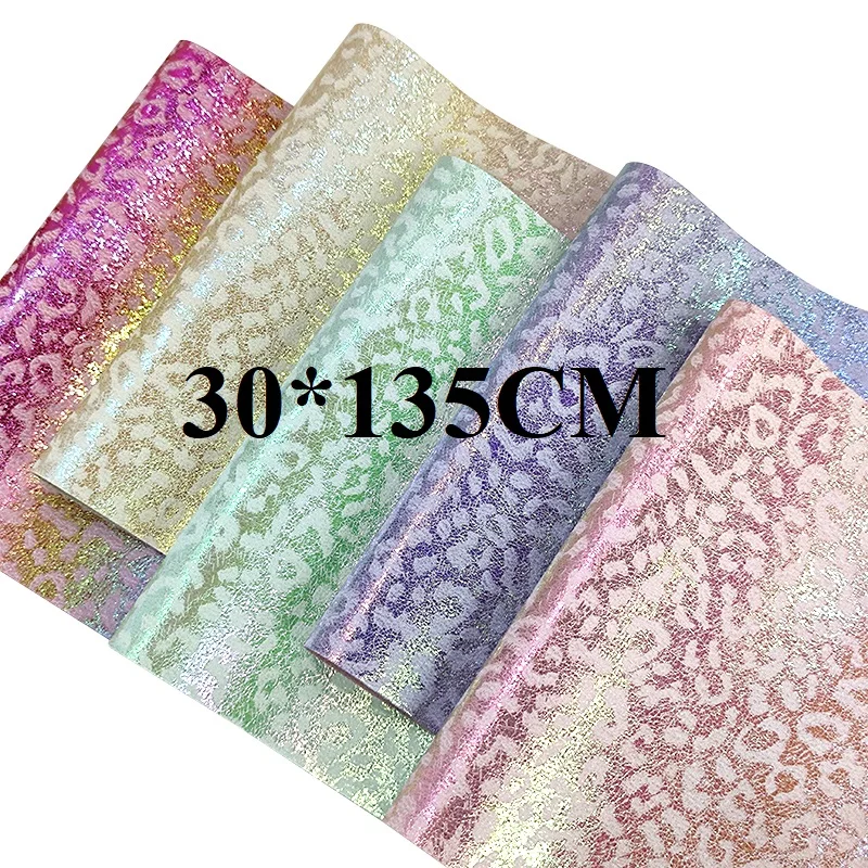 46x135cm Holographic PU Faux Leather Fabric Iridescent Burst Crack Leopard Print Leatherette for Bows Bag Craft DIY Accessories