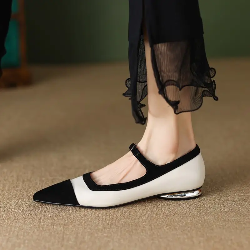 

Size 34-42 Mixed Colors Comfortable Genuine Leather Low Heel Shoes Girls Street Fashion Sweet Pumps Spring Women Heels Shoes