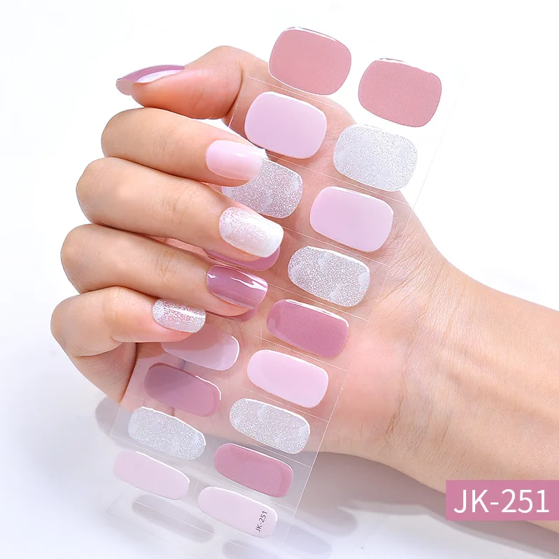 

Semi-Cured Gel Nail Patch Pink Tulip Flower Adhesive Sliders Long Lasting Full Cover Nail Stcikers for UV Lamp Cured Manicure