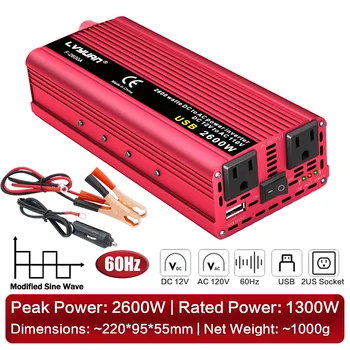 2000W 2600W 12V to 110V 120V อินเวอร์เตอร์แรงดันไฟฟ้า Converter Modified Sine Wave Multi US ซ็อกเก็ต USB ชาร์จบ้านกลางแจ้ง RV 12