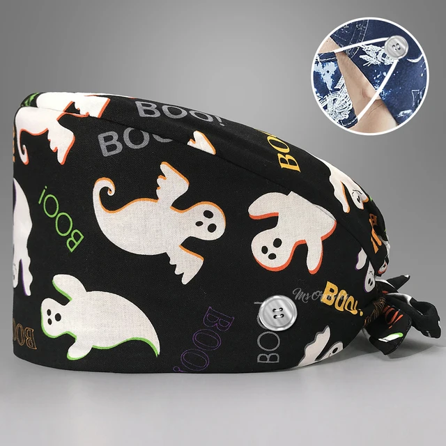 New Fashion Cotton Skull Cartoon Print Hat Adjustable Work Cap Beauty Salon Nursing Cap Male Surgical Hat Wholesale Scrub Caps 22160