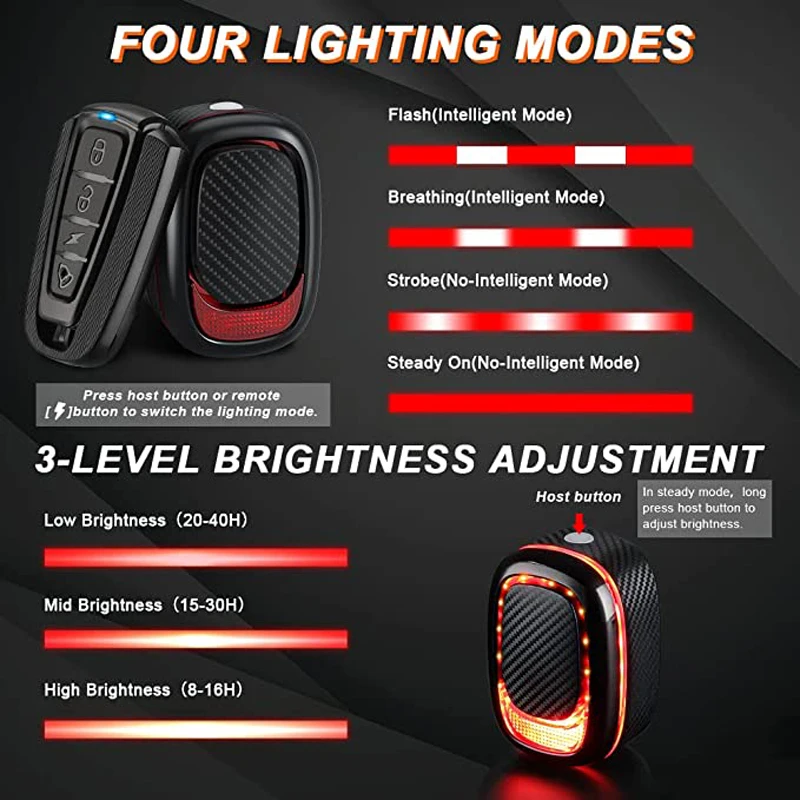 WSDCAM Bike Taillight Waterproof Bike Alarm Remote Control USB Charge Bicycle Vibration Alarm Brake Sensing Anti-theft Lamp