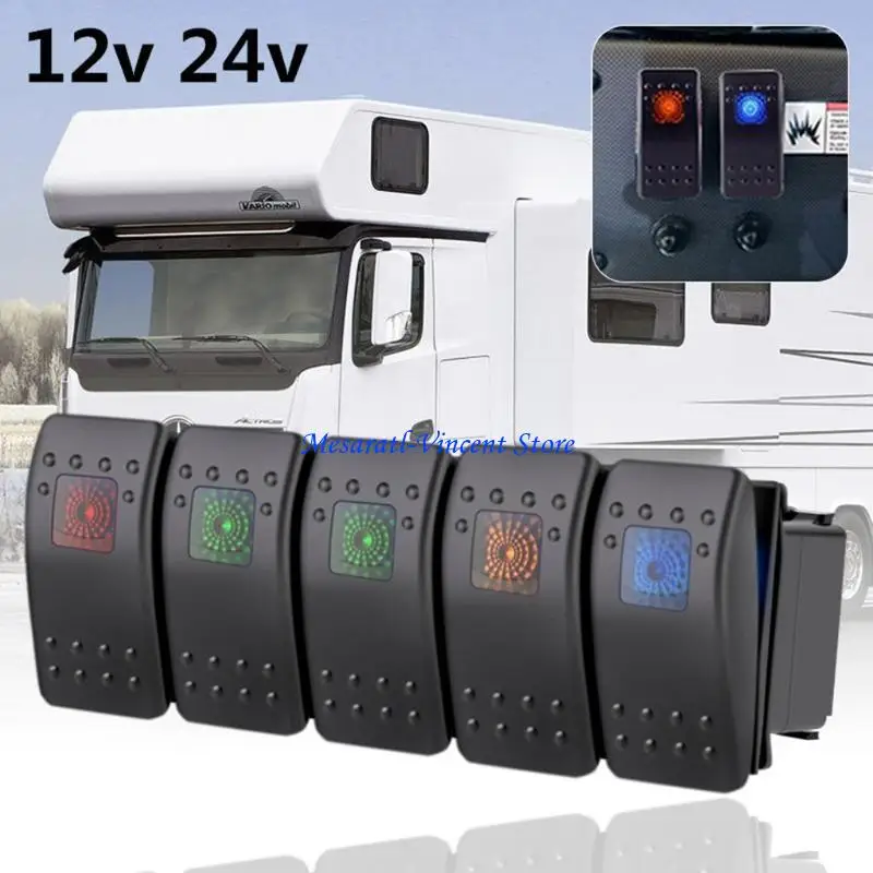A70F Rocker On Off Switch LED-Licht für RV Car Marine Toggle 5 Pin 12V 24V Waterproof – Detail 7