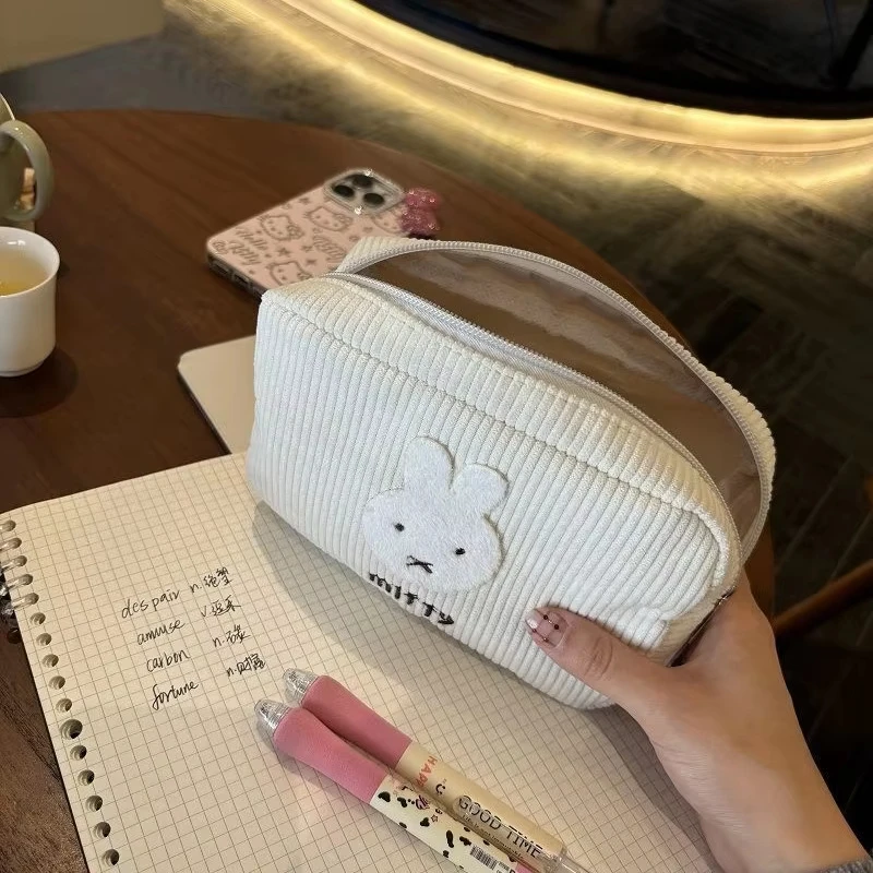 Miffy Kawaii Cord-Kosmetiktasche, große Aufbewahrungstaschen, tragbare Aufbewahrung, Handtasche, Stifttasche, Münzgeldbörse, Geschenkspielzeug für Mädchen