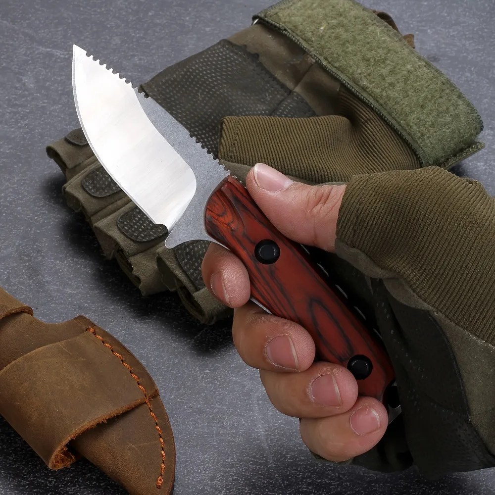 Description Picture 4 of itemBM 15017 Hunt Hidden Canyon Hunter Fixed Knife 8Cr13Mov Blade Stabilized Wood Handle Camping Tactical Knives with Cowhide Sheath