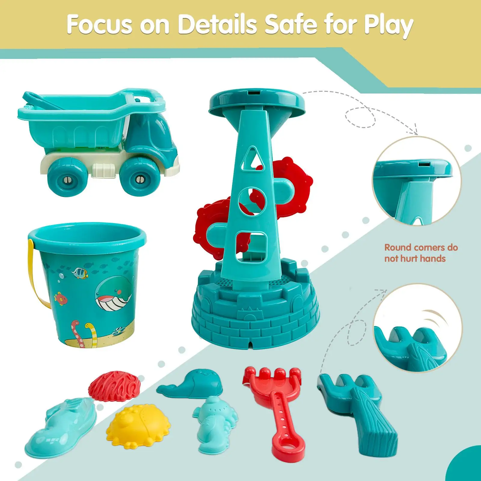 Beach Toys, Outdoor Play 12 Piece Sand Toys Set Kids Sand boxTalgic Toys Includes Water Wheel Beach Tool Kit 3