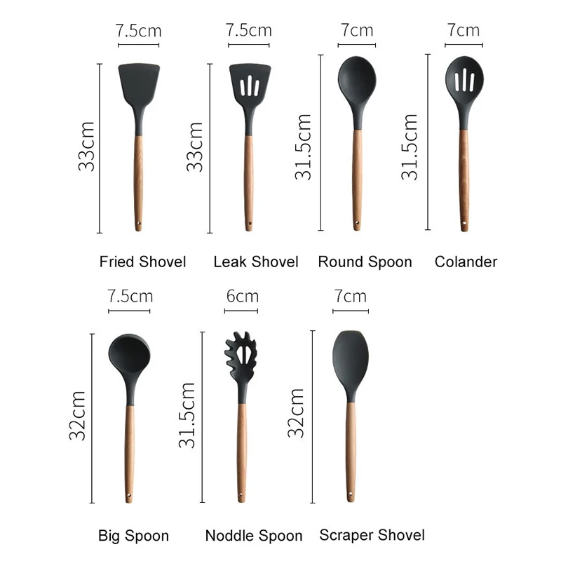 Silicone Kitchenware Cooking Spatula Soup Spoon Wooden Handle Non-stick Cookware Spatula Kitchen Cooking Tool