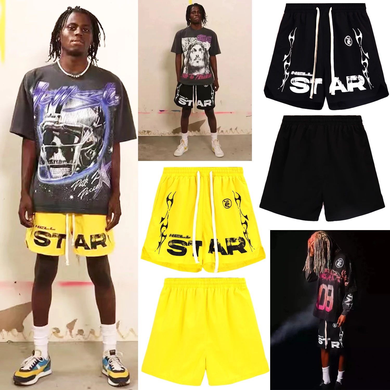 

Vintage Hellstar Shorts High Street Hip Hop Fashion Print High quality Men's and Women's Microlabel letters Casual 5 cent shorts