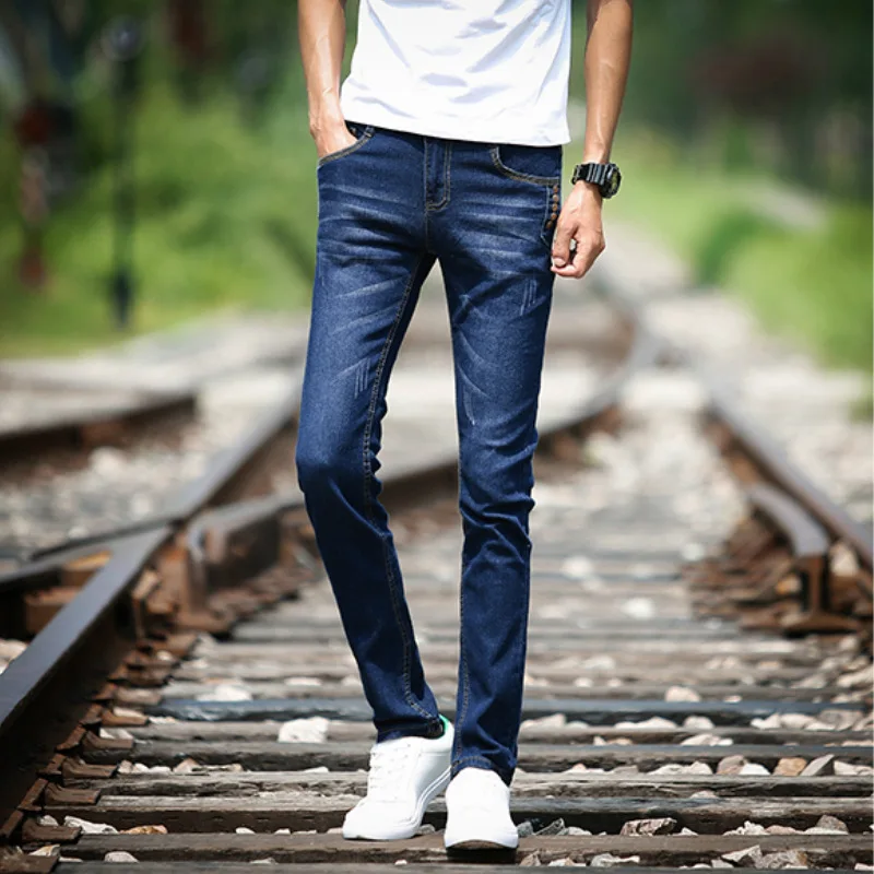 Summer 2022 Fashion Casual Hip Hop Thin Trendy Personality Fashion Jeans Men's Stretch Feet Korean Slim Stretch Pencil Pants