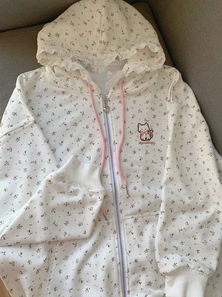 2000s American Vintage Polka Dot Sweatshirts New Spring Fashion Letter Print Hooded Women Y2k Sweet Loose Casual Jacket 2026 New