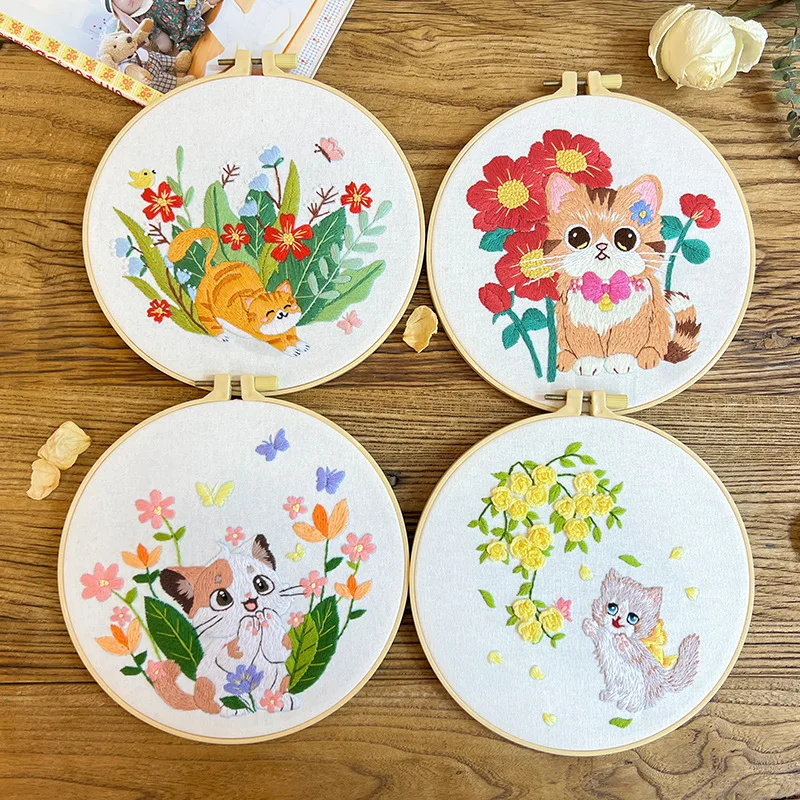 Cat Dog Embroidery Kit with Pattern and Instructions for Beginners Starters Embroidery Kit for Craft Lover Handy Stitch DIY