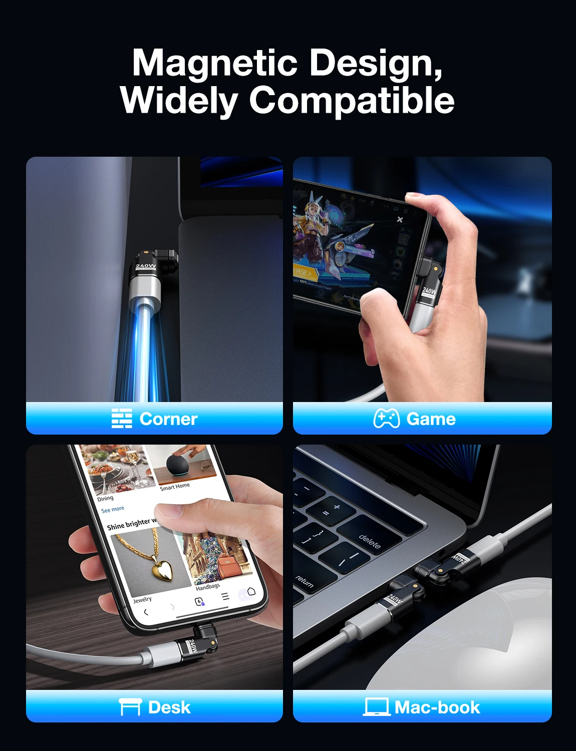240W Type C Adapter 16Pin USB-C to Type-C Fast Charging Cable Magnetic USB C Female Converter Macbook iPhone 16 15 Xiao AUFU