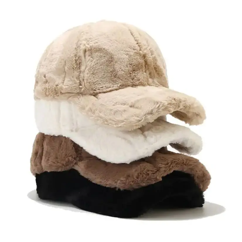 

Solid Fluffy Baseball Cap For Men Women Winter Thick Plush Peaked Hat Faux Fur Duck Tongue Caps Warm Ear Protection Bonnet