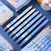 14pcs/set Creative Astronaut Blue Ink Erasable Pens Press-Type Gel Pens 0.5mm Fine Tip Friction Pens Technology Office Supplies 6